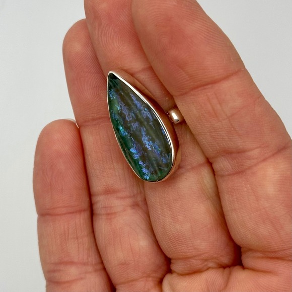Blue Roman Glass Teardrop Ring Size 6 Pear Shape Statement Ring Sterling Silver - Picture 4 of 14